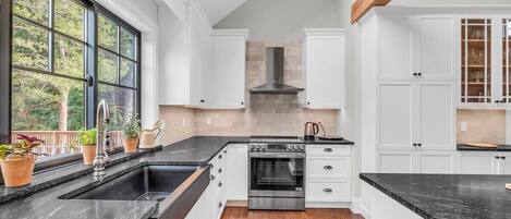 Fridge, microwave, oven, dishwasher