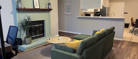 Smart TV, fireplace, computer monitors