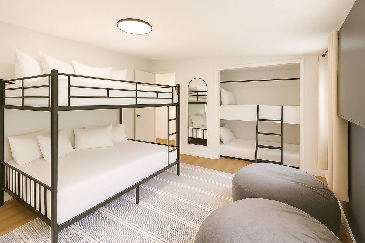 2 bedrooms, blackout curtains, iron/ironing board, free WiFi