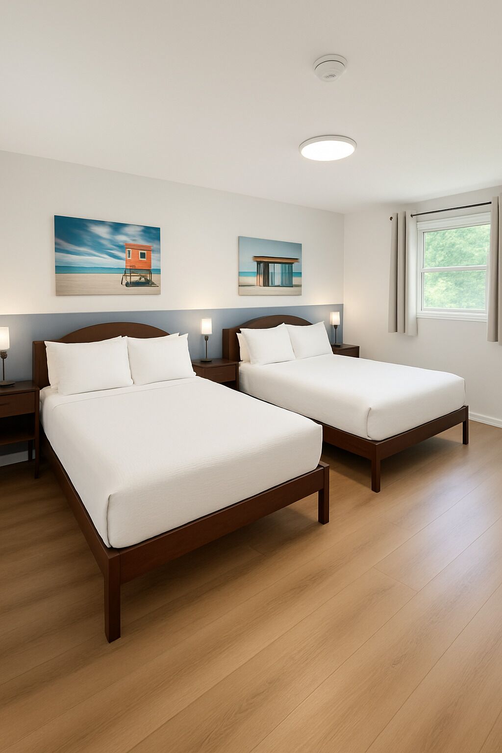 Double Room, 2 Queen Beds | Blackout drapes, iron/ironing board, free WiFi, bed sheets