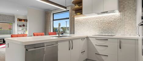 Fridge, microwave, dishwasher, coffee/tea maker