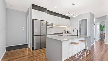 Fridge, microwave, dishwasher, coffee/tea maker
