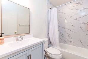 House, 2 Queen Beds, Patio, Garden View (1203 1/2 Glendora) | Bathroom | Designer toiletries, towels, toilet paper - Chic Historic Route 66 Home - Ideal for Relaxation (Glendora)