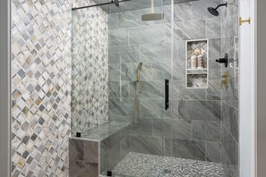 Shower, eco-friendly toiletries, hair dryer, bidet