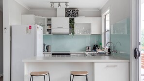 Fridge, microwave, oven, dishwasher