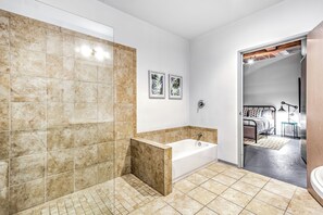 Jetted bath, towels, soap, shampoo