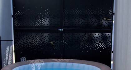 Casamora wine cellar area with Jacuzzi and garden