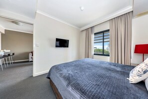 1 bedroom, desk, iron/ironing board, travel cot