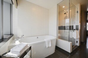 Ducha, secador de pelo y toallas