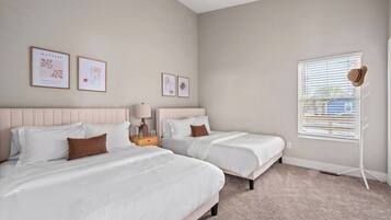 4 bedrooms, desk, iron/ironing board, travel cot