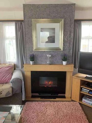TV, fireplace