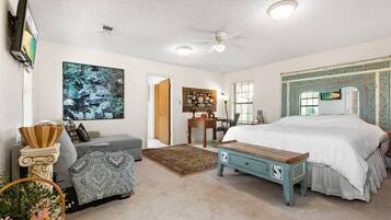 1 bedroom, desk, iron/ironing board, travel crib