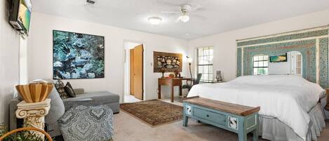 1 bedroom, desk, iron/ironing board, travel cot