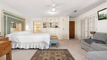 1 bedroom, desk, iron/ironing board, travel crib