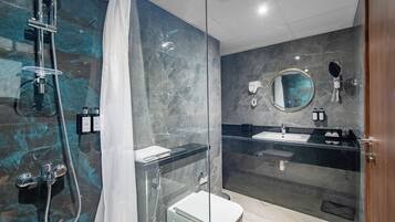 Hair dryer, bathrobes, slippers, bidet