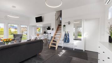 Télévision, cheminée, chaßne hi-fi