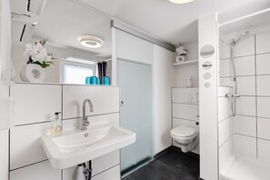 Shower, hair dryer, towels - Holiday Home 'Happy-Nest' sauna pool air conditioning Wi-Fi fireplace barbecue (Oberkrämer)