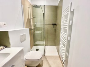 Ducha, secador de pelo, toallas, papel higiénico