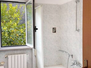 Shower, hair dryer, bidet, towels