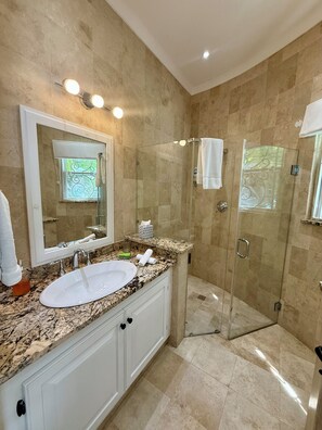 Shower, hair dryer, bidet, towels - Luxury Oceanfront Villa with Private Beach & Hot Tub (Prospect)
