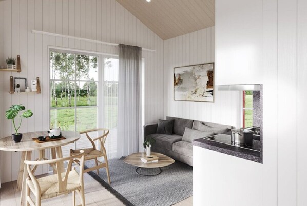 Living area - Attefallshus Begonian, an elegant and cozy accommodation for relaxation & work. (Stockholms län)