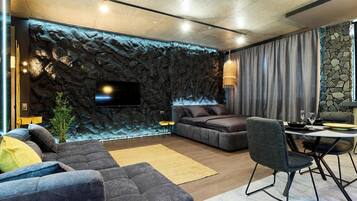 Apartamento superluxo, vista para a cidade | 1 quarto, quartos à prova de som, ferros/tábuas de passar roupa