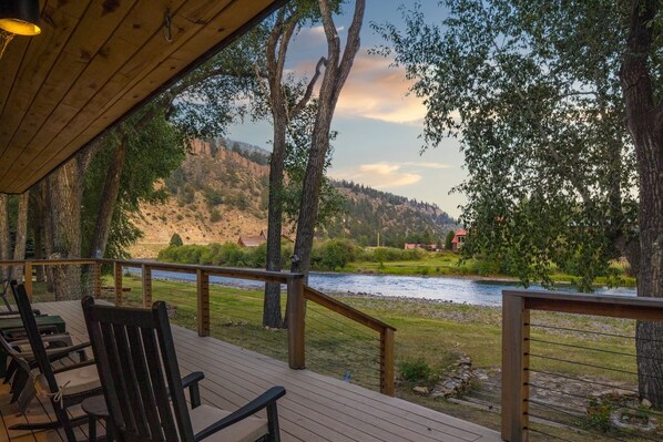 Terrace/patio - New Listing! Riverfront Retreat | Mountain Views | Large Deck | Golf or Ski (South Fork)