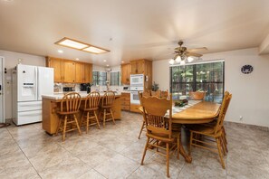 Fridge, microwave, oven, stovetop - Rustic Pines | Fun Game Cabin in East Village (Shaver Lake)