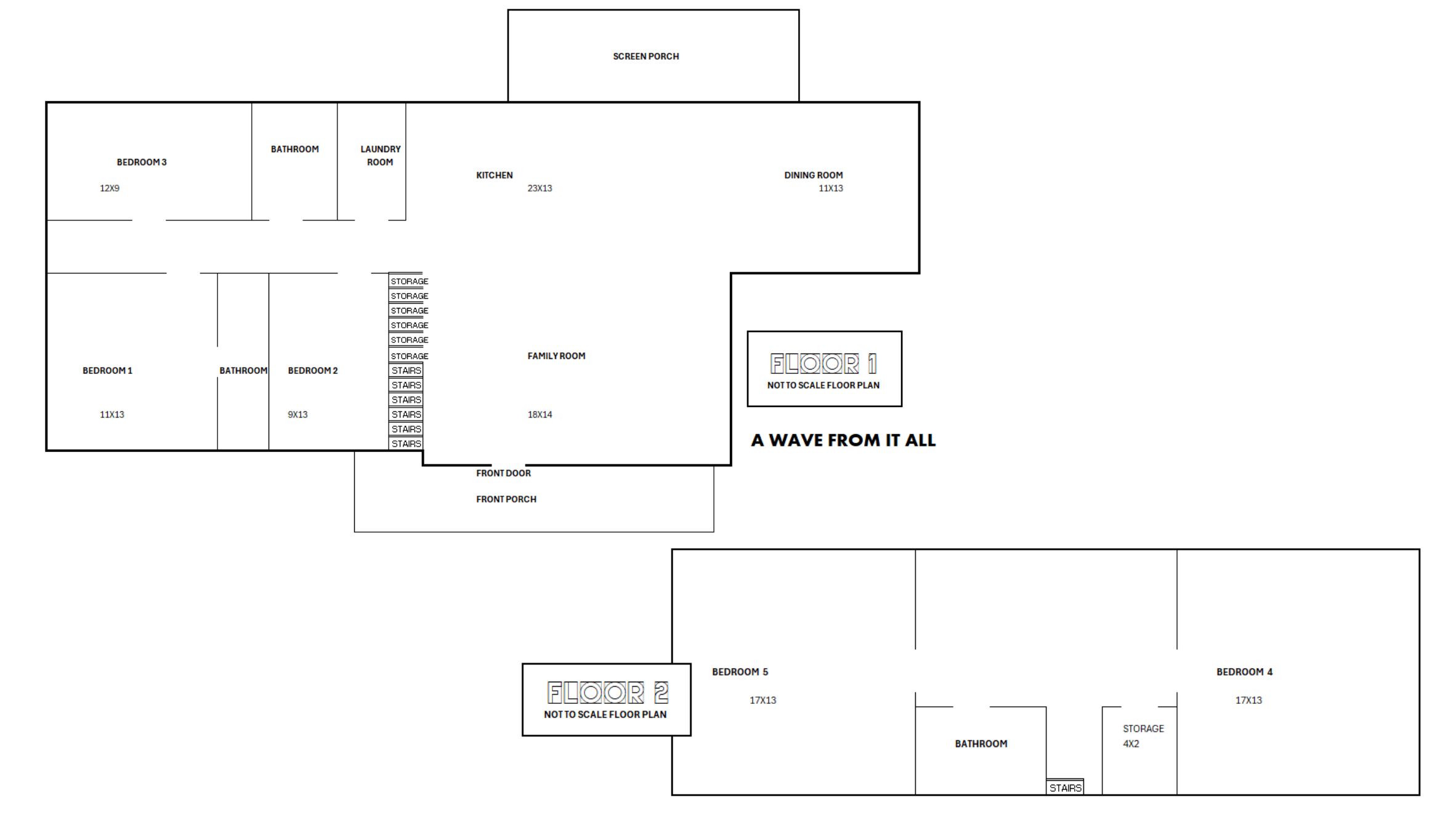 Un plan d’étage d’un hôtel comprenant plusieurs chambres, salles de bains, une cuisine, une salle à manger et des espaces de rangement.