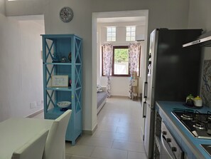 Kjøleskap, ovn, kokeplater og kaffetrakter/tekoker