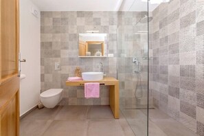 Douche, séchoir à cheveux, serviettes fournies
