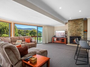 TV, fireplace