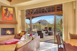 TV, fireplace, books - Desert Luxury @ The Rocks Residence Club | Private Plunge Pool, Spa, Troon Golf (Scottsdale)