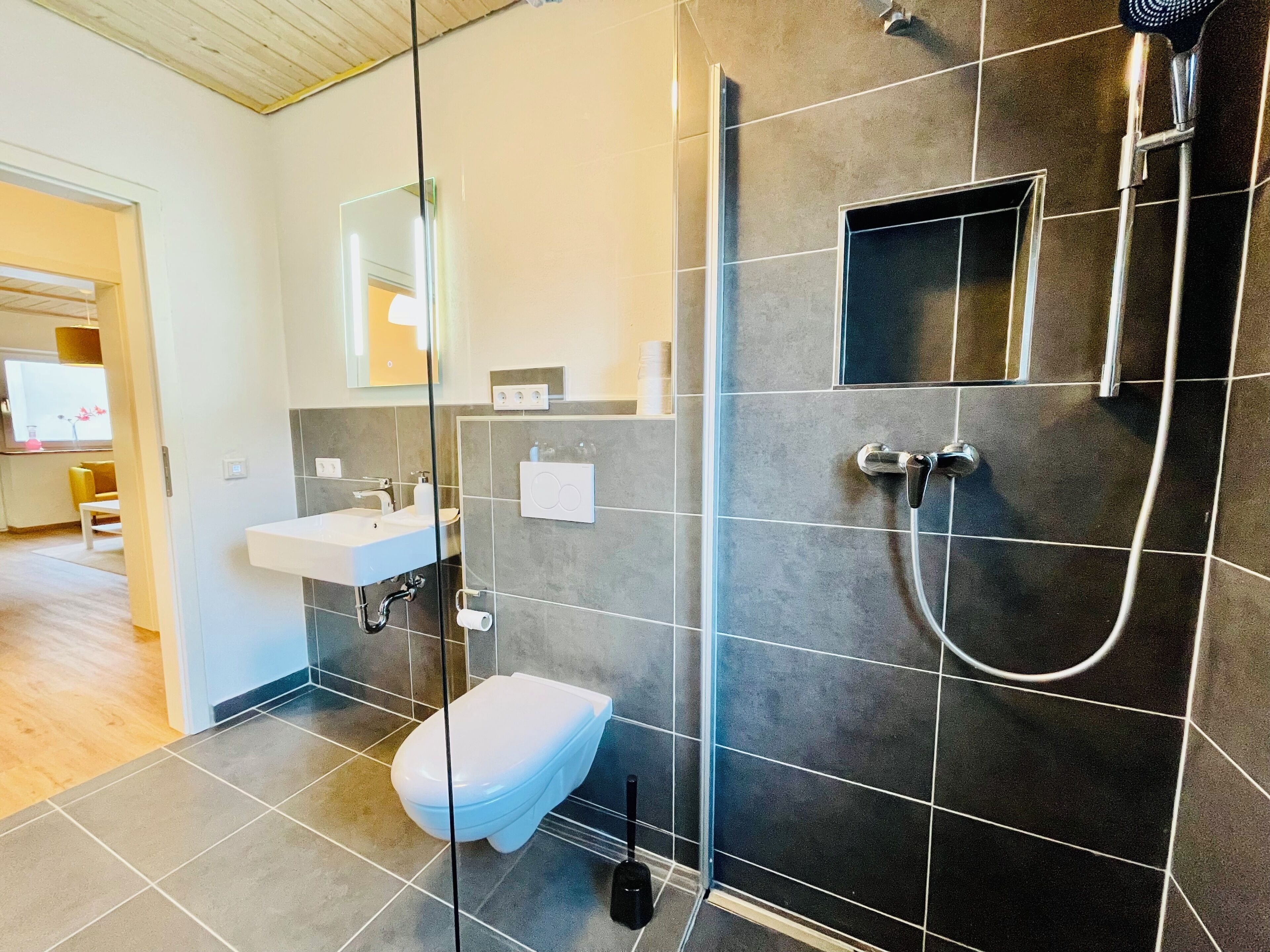 Dusche, Haartrockner, Handtücher, Seife