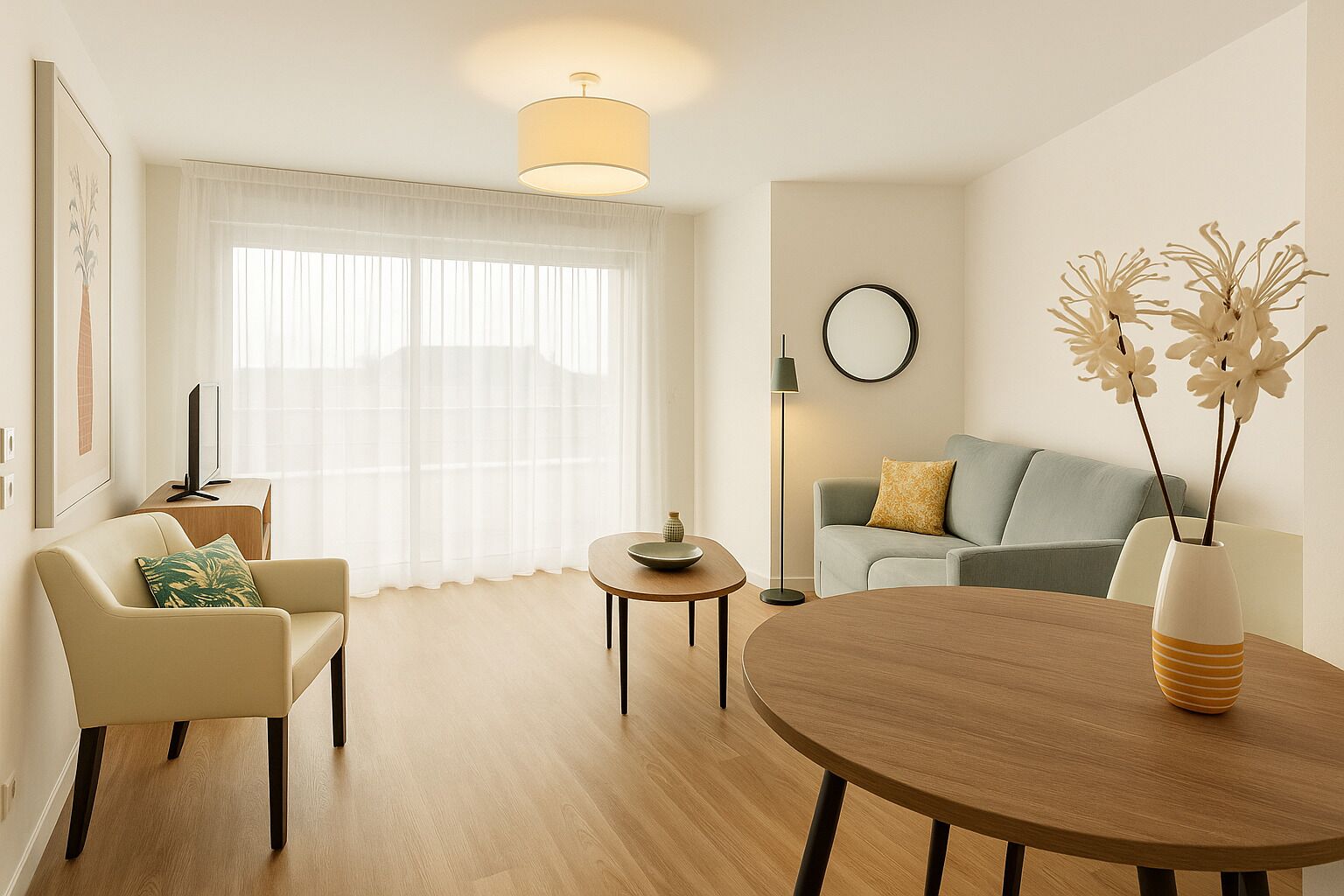 아파트, 침실 1개 | 거실 공간 | TV