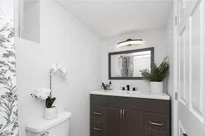 Shower, hair dryer, towels, soap - Fully Furnished 2 bedroom basement in Windsor (Windsor)