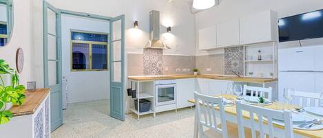 Fridge, microwave, oven, highchair