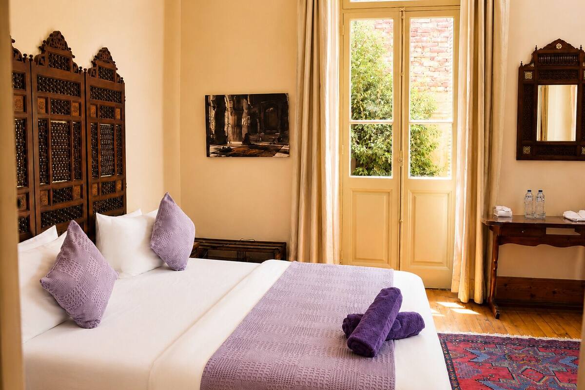 Islamic | Egyptian cotton sheets, premium bedding, laptop workspace