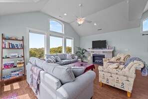 Fernseher, Kamin, Videospiele, Bücher