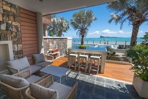 Terrace/patio - Luxury beachfront duplex, Coin de Mire view / 3Bed (Cap Malheureux)