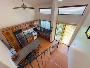 Fridge, microwave, oven, coffee/tea maker