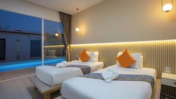 Deluxe twin room with pool access | 1 habitación, ropa de cama de alta calidad y edredón