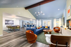 TV, fireplace, offices