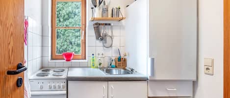 Fridge, oven, stovetop, coffee/tea maker