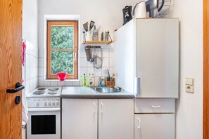 Fridge, oven, stovetop, coffee/tea maker