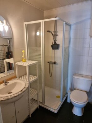 Shower, hair dryer, toilet paper