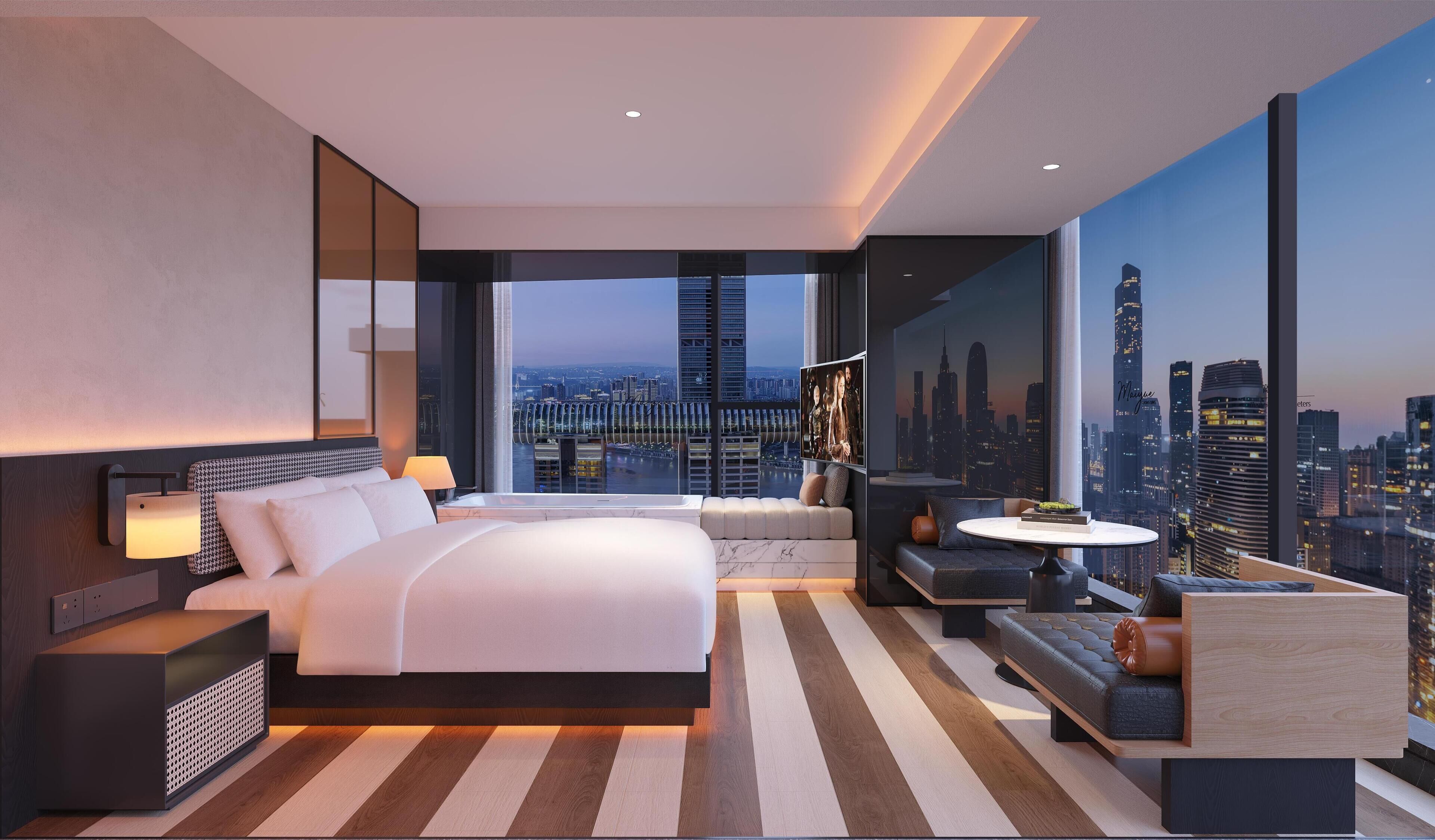 Chambre panoramique double | Literie de qualité, couette en duvet, lit avec matelas à plateau-coussin