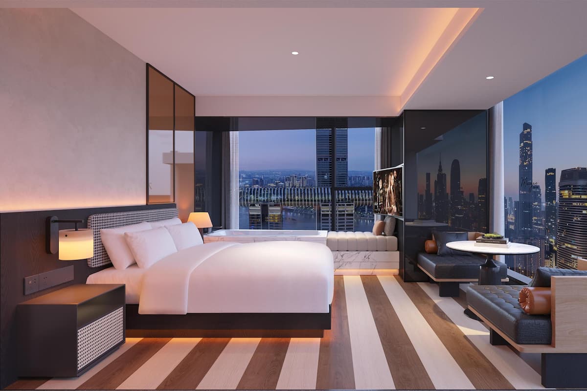 Chambre panoramique double | Literie de qualité, couette en duvet, lit avec matelas à plateau-coussin