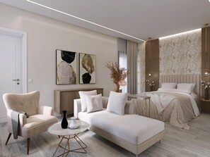 ميني بار ومكتب ومساحة عمل للكمبيوتر المحمول وستائر تعتيم