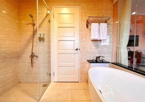 Hair dryer, slippers, electronic bidet, towels